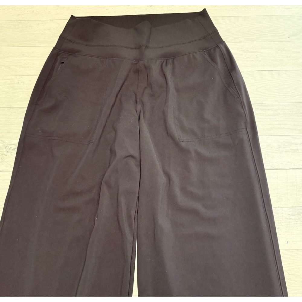 Athleta women's black wide leg pants pull on zippered pockets size medium - Picture 3 of 11